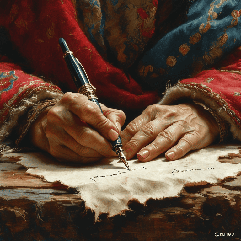 donna che scrive su una pergamen