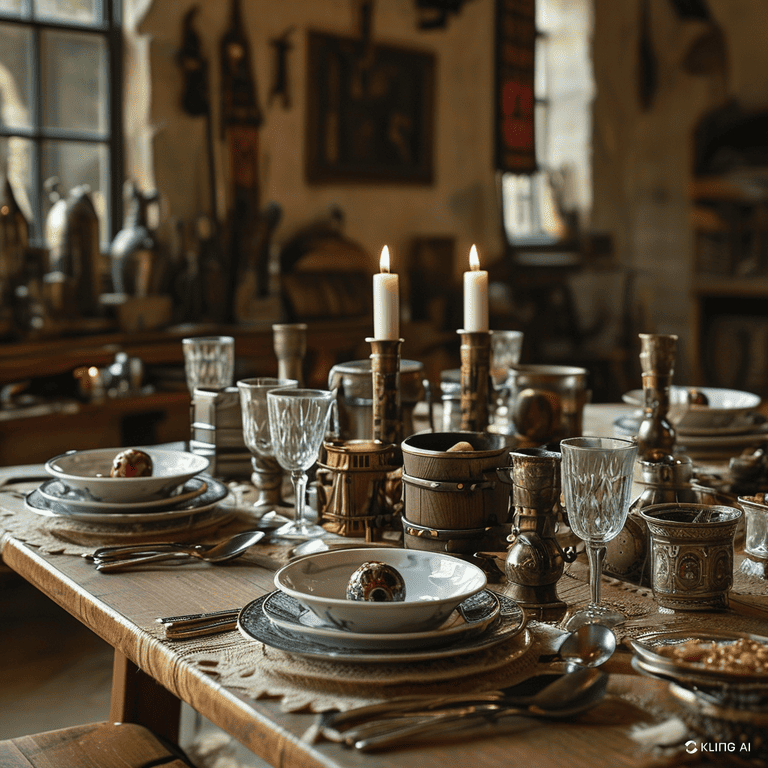 tavola da pranzo medievale con t
