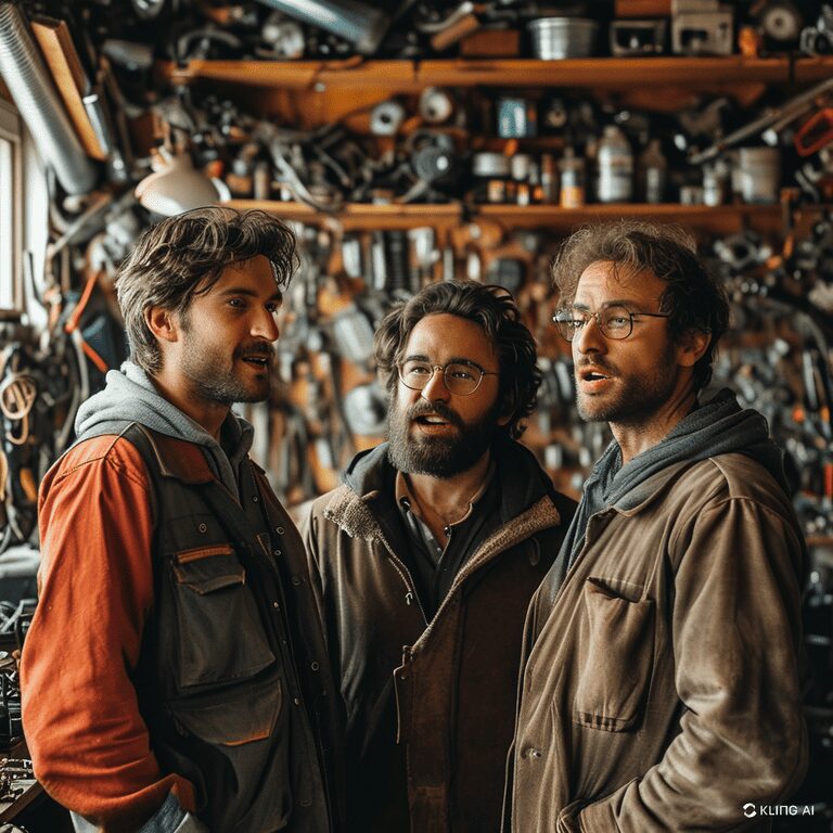 tre uomini che parlano in una st