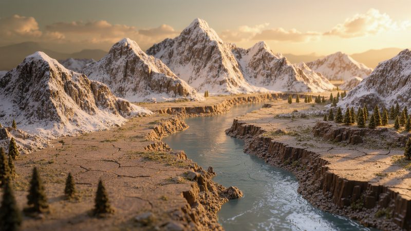 Diorama Naturalistico: Montagne, Fiumi e Paesaggi Selvaggi