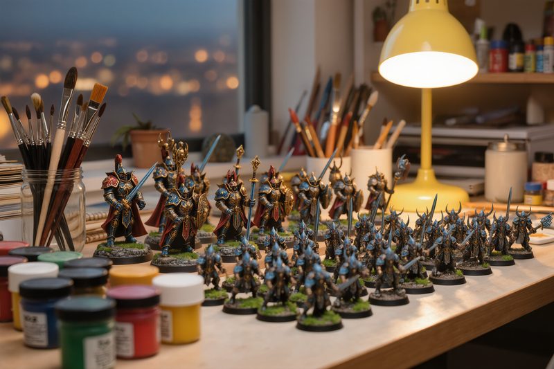 Miniature dipinte su tavolo da hobbista