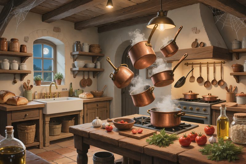 cucina rustica oggetti volanti